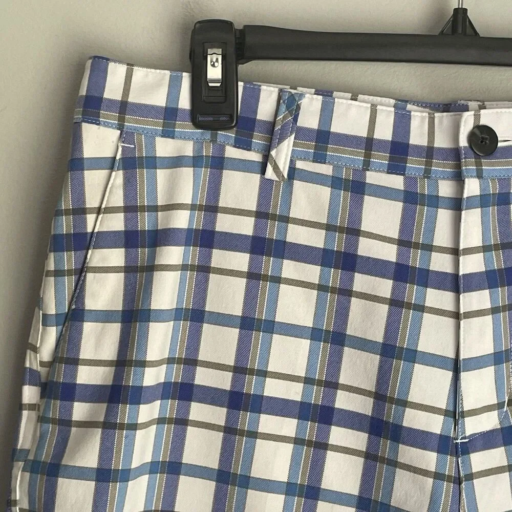 Adidas Shorts Men's Size 33 Blue Tan Plaid Golf Chino Polyester 10.5